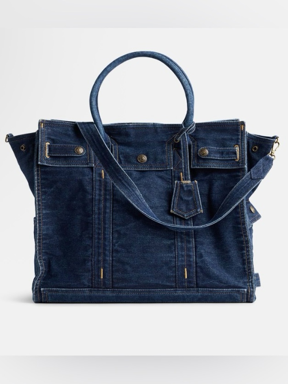 NWT Gap Large Denim Five Pocket Tote Bag Dark Wash Blue Jean Handbag